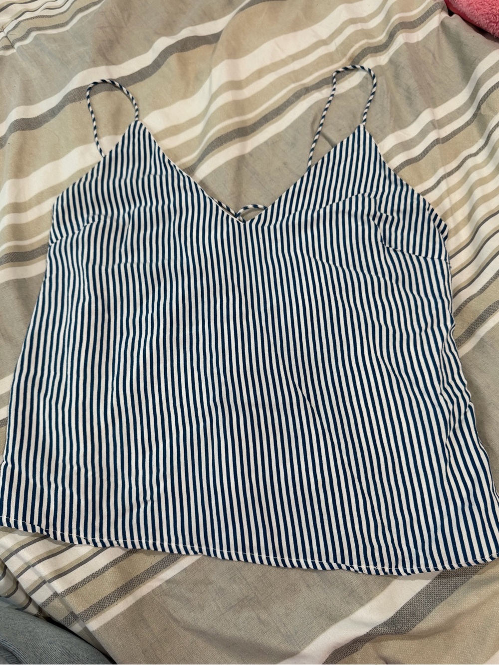 bebe Navy & White Striped V-Neck Spaghetti Strap Camisole